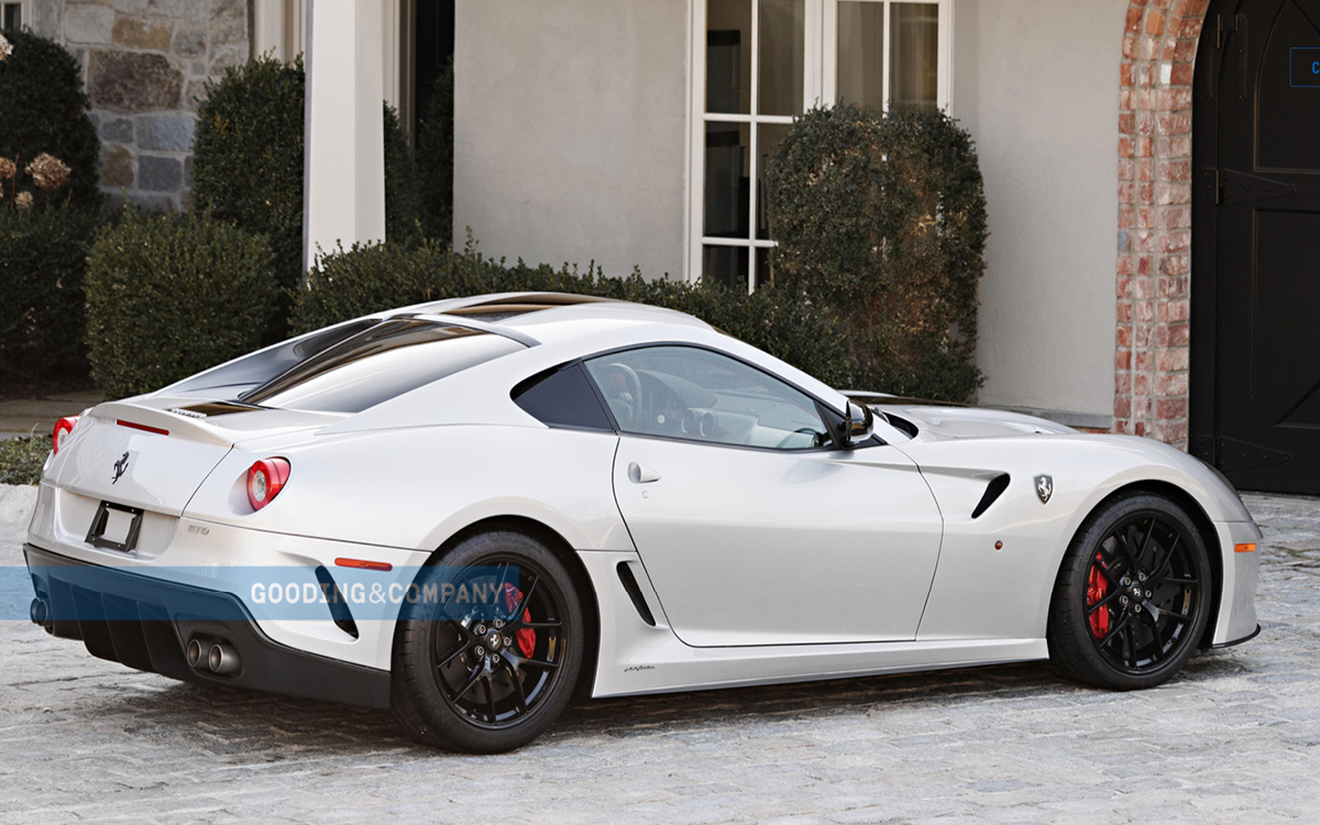 Silver Ferrari 599 GTO right rear view