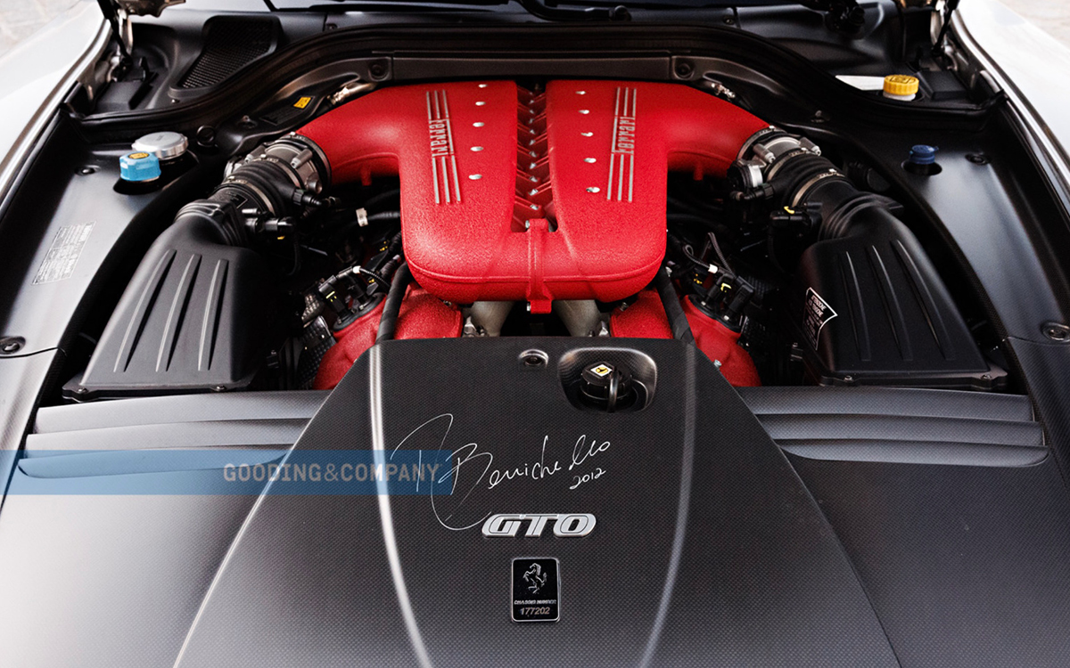 Silver Ferrari 599 GTO Engine view