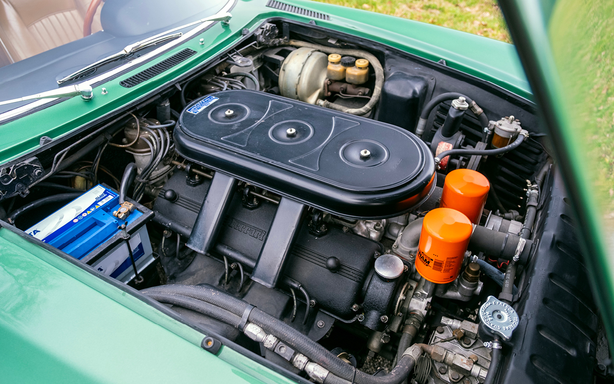 Green Ferrari 365 GT 2+2 engine