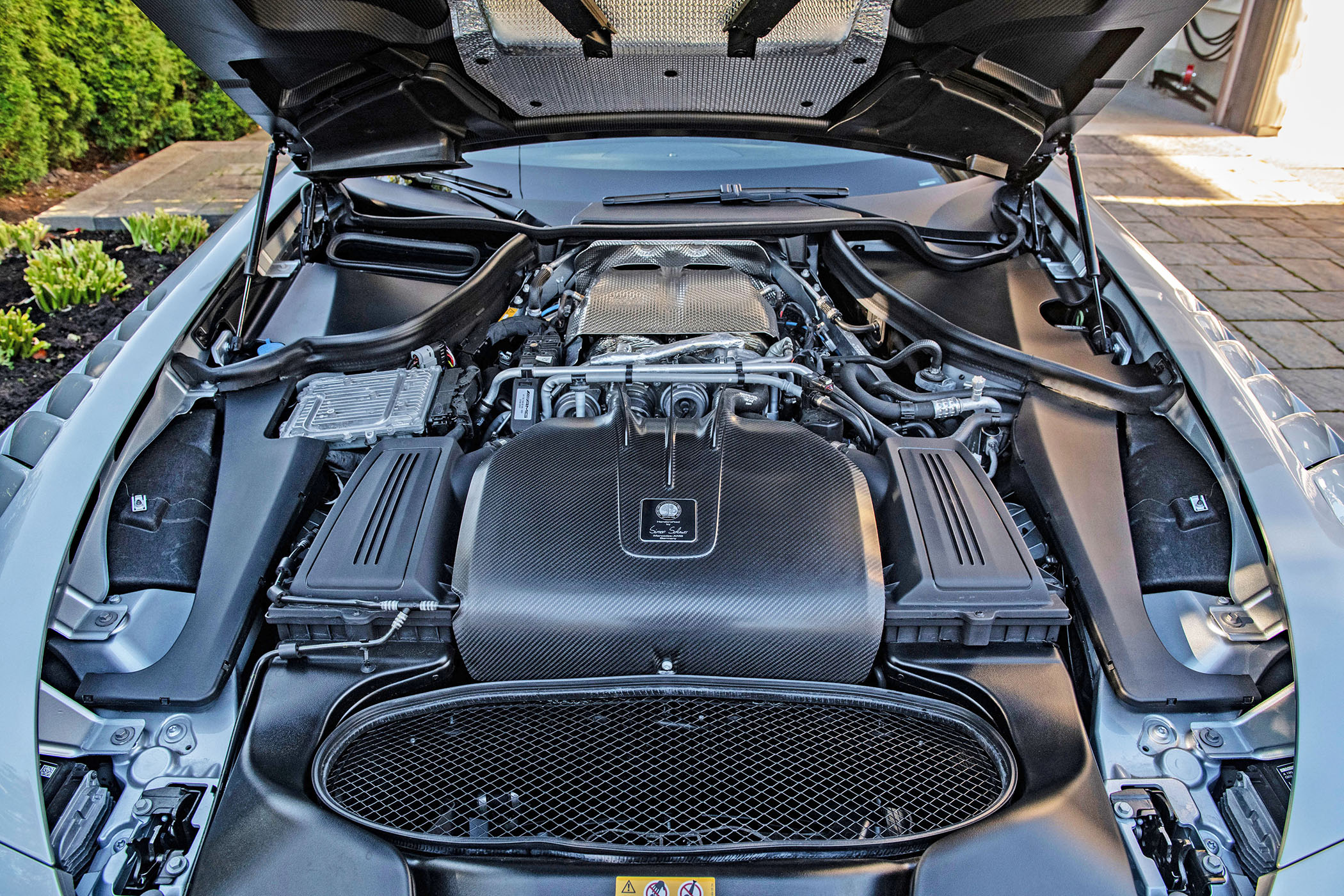 Silver Mercedes-AMG GT Black Series One Edition engine view