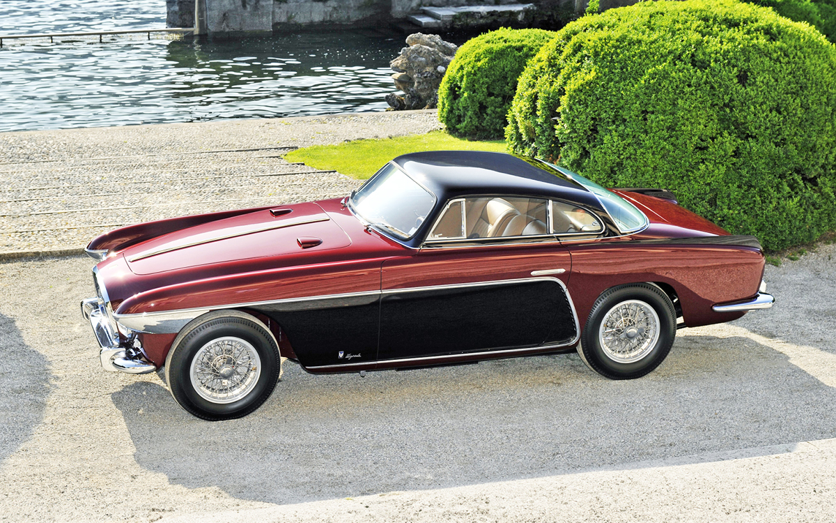 Red and black 1953 Ferrari 250 Europa Vignale left view