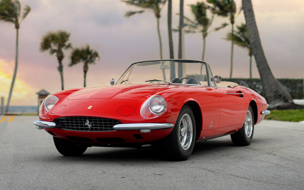 Red Ferrari 365 California, left front view