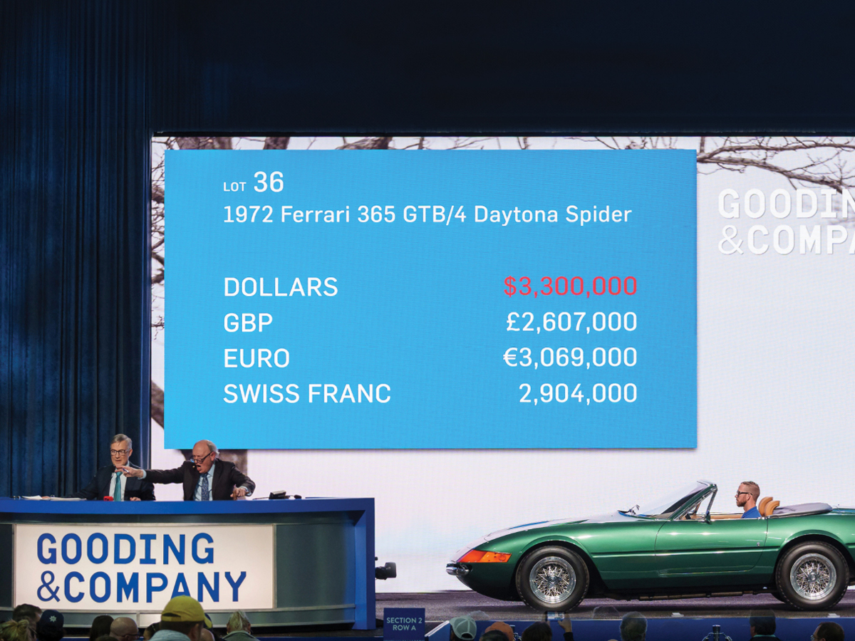 Green Ferrari Daytona spider in auction