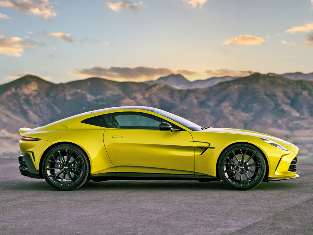 Yellow 2025 Aston Martin Vantage right side view