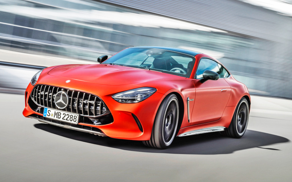 Orange Mercedes-AMG GT 63S E on road