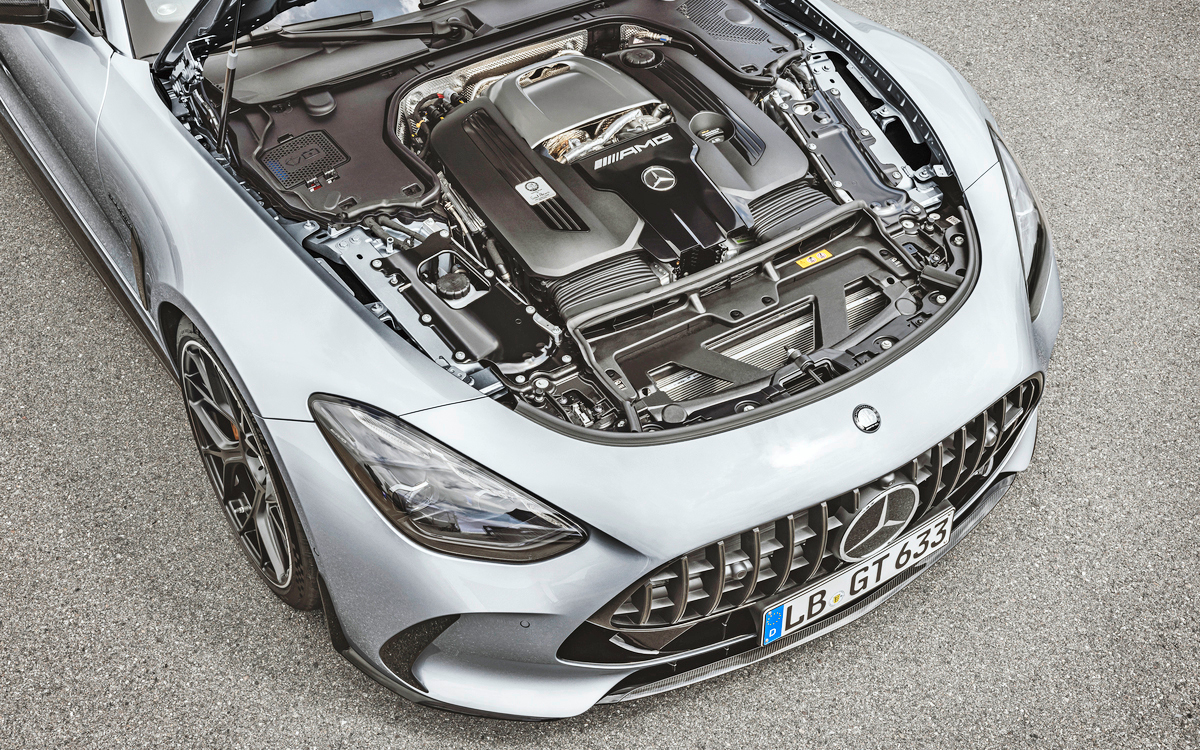 Silver 2024 AMG GT engine